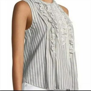 Rebecca Taylor Striped Ruffle Sleeveless Top 8